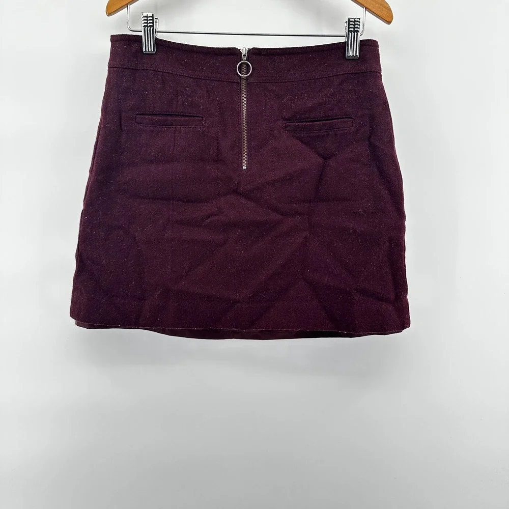 Madewell Wool Mini Skirt Maroon Zipper Front Pockets Career Casual Womens size 2